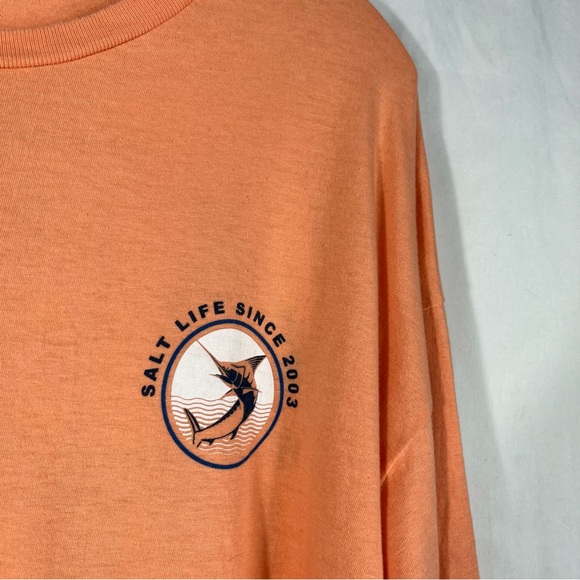 Salt Life Orange Long Sleeve Double Sided Swordfish Logo Graphic Tee XL Beach - Picture 6 of 6